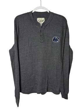 Colony Penn State Waffle Knit Henley Long Sleeve Gray Large Vintage Style